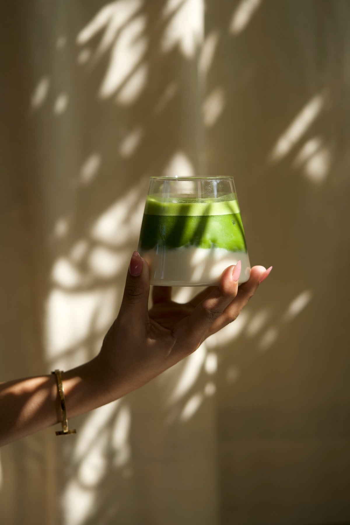 A glass of iced matcha latte