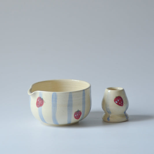 Berry Blossom Chawan and Chasen Holder Set