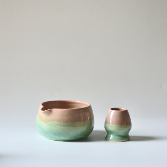 Sunset Glow Chawan and Chasen Holder Set