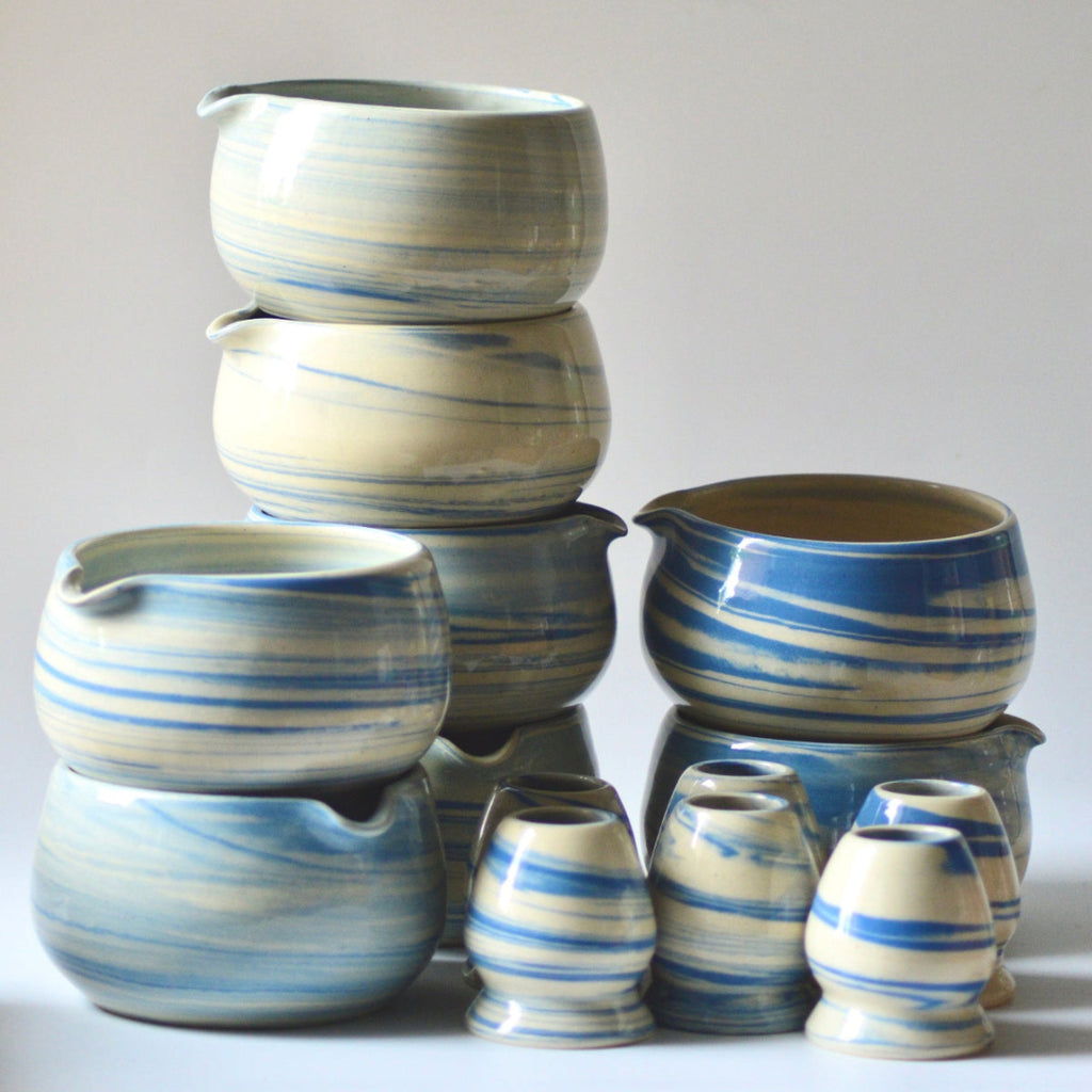 Blue Marble Chawan and Chasen Holder Set