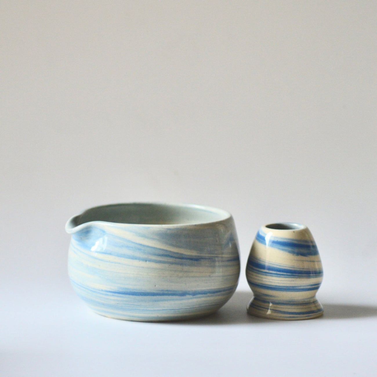 Blue Marble Chawan and Chasen Holder Set