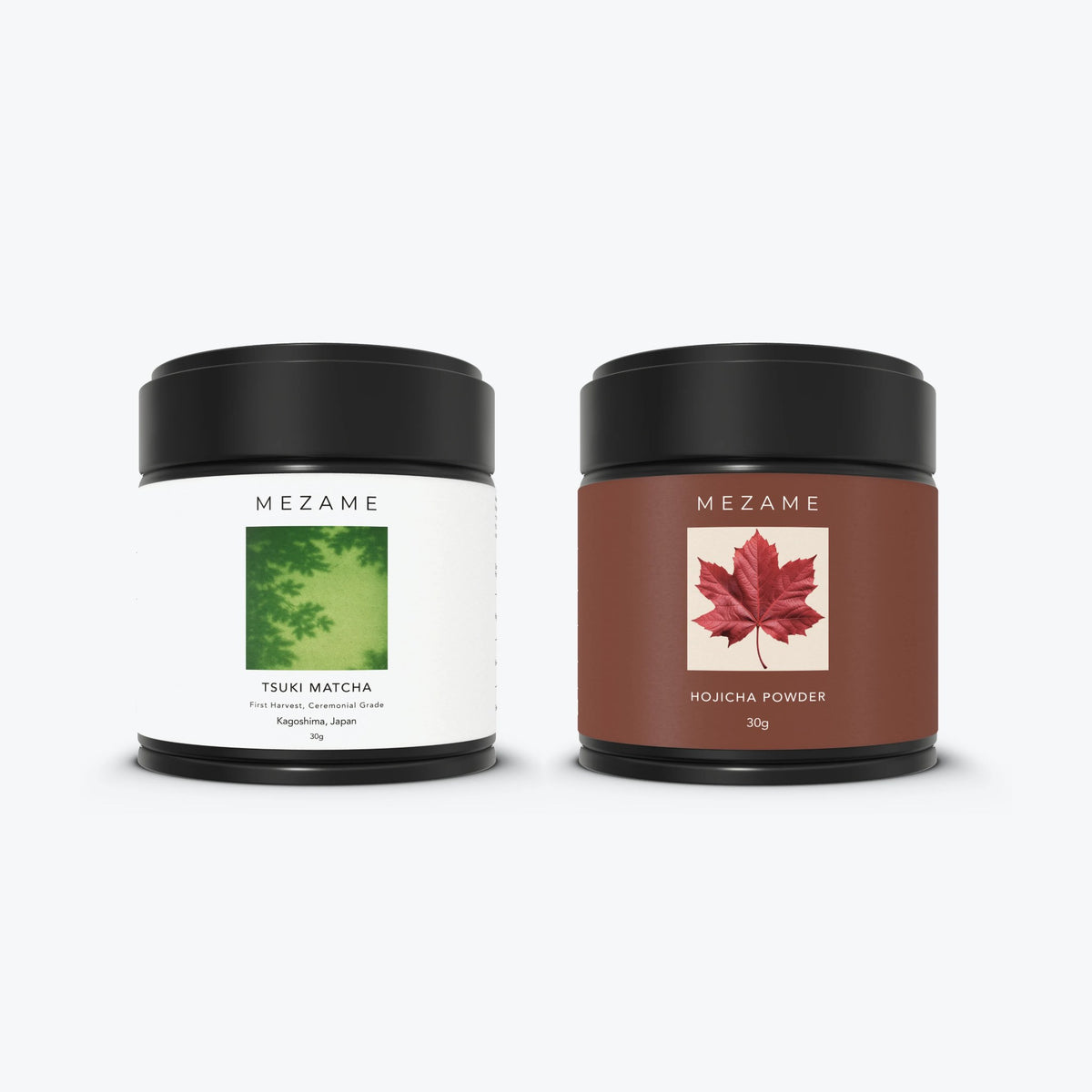 Mezame AM + PM Tea Pair: Tsuki Matcha 30g and Hojicha 30g tins